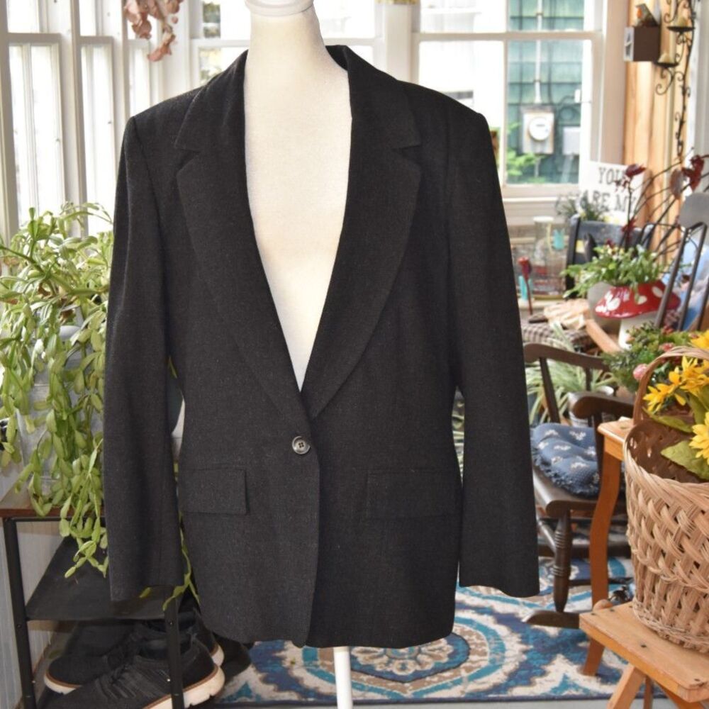 Pendleton Women’s 14 Black 100% Virgin Wool Classic Blazer Jacket USA Fabric